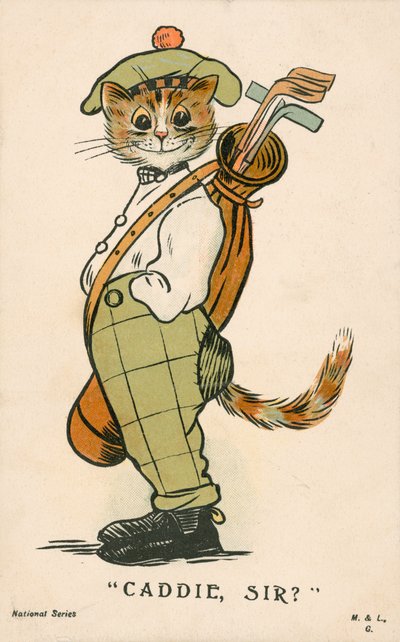 Chat, caddie de golf écossais (lithographie en couleur) - English School