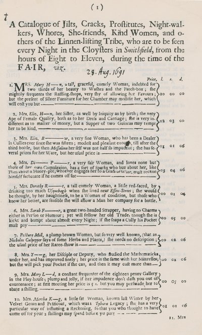 Catalogue des prostituées - English School