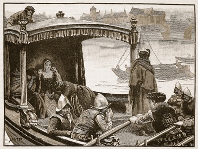Catherine Howard conduite à la Tour, illustration de Cassells Illustrated History of England - English School