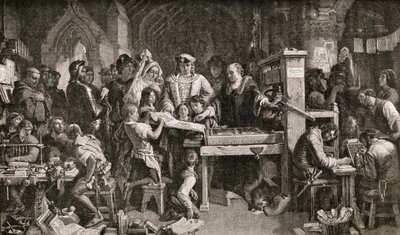 Caxton montrant des spécimens de son impression au roi Édouard IV à l