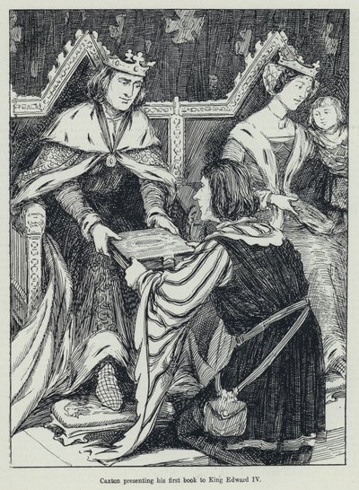 Caxton présentant son premier livre au roi Édouard IV - English School