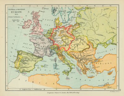 Europe centrale et occidentale (lithographie couleur) - English School