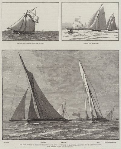 Match de la Manche du New Thames Yacht Club, Southend à Harwich, départ de la jetée de Southend (gravure) - English School