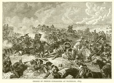 Charge des cuirassiers français à Waterloo, 1815 - English School