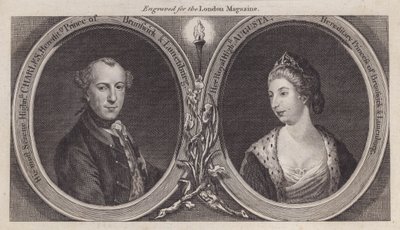 Charles William Ferdinand, duc de Brunswick, et sa femme, la princesse Augusta, sœur du roi George III - English School