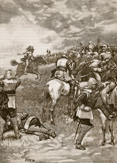 Charles à la bataille de Naseby, illustration de Cassells Illustrated History of England - English School