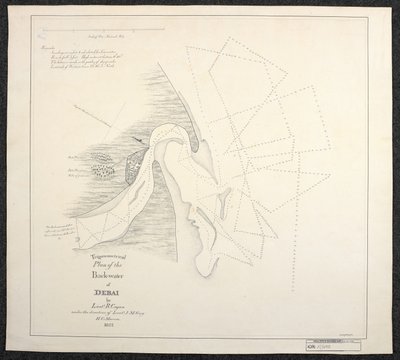 Carte de Dubaï en 1822 par les arpenteurs marins de la Compagnie anglaise des Indes orientales, intitulée Plan trigonométrique de l