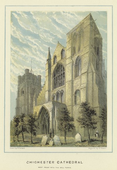 Cathédrale de Chichester, façade ouest avec le clocher - English School