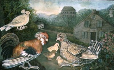 Poules et colombes près d