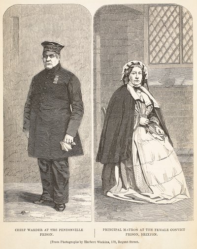 Chef gardien à la prison de Pentonville et matrone principale à la prison pour femmes de Brixton, illustration de The Criminal Prisons of London and Scenes from Prison Life par Henry Mayhew et John - English School