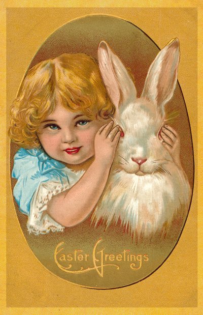 Enfant avec un lapin (lithographie couleur) - English School