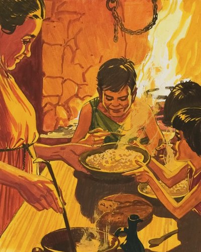 Enfants mangeant le dîner - English School