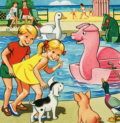 Enfants et animaux de la ferme près de l