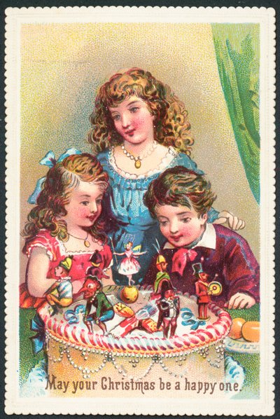 Enfants regardant le gâteau de Noël, Carte de Noël - English School
