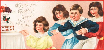 Enfants regardant la nourriture de Noël, Carte de Noël - English School