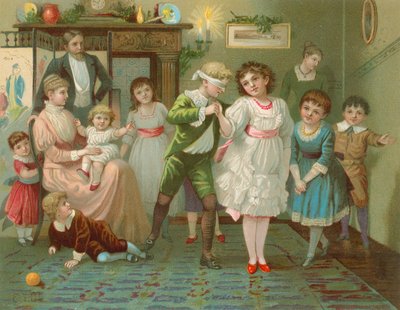 Enfants jouant à colin-maillard à Noël - English School