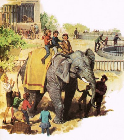 Enfants montant Jumbo au zoo de Londres - English School