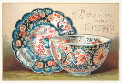 Bol et assiette en porcelaine, Carte de Noël - English School