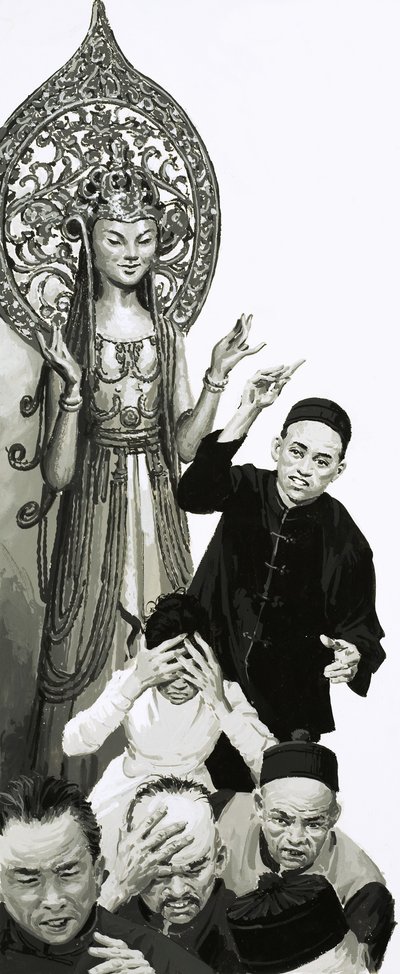 Chinois fuyant une statue non identifiée - English School