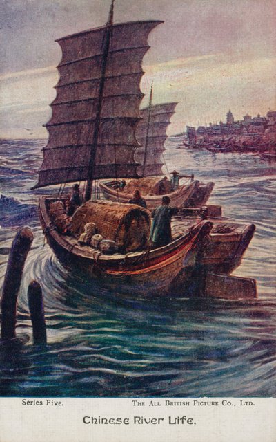 Vie fluviale chinoise (lithographie en couleur) - English School