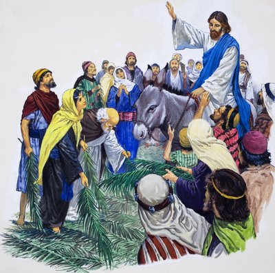Le Christ entrant à Jérusalem (gouache sur papier) - English School