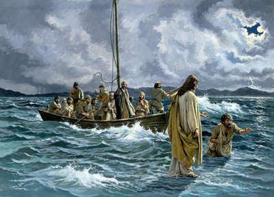 Le Christ marchant sur la mer de Galilée (gouache sur papier) - English School