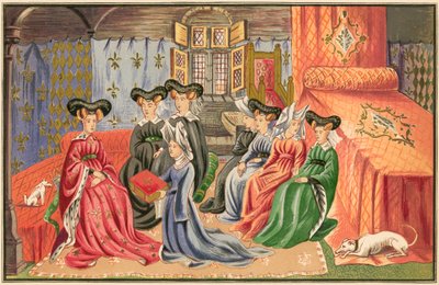 Christine de Pisan présentant ses œuvres à la Reine - English School
