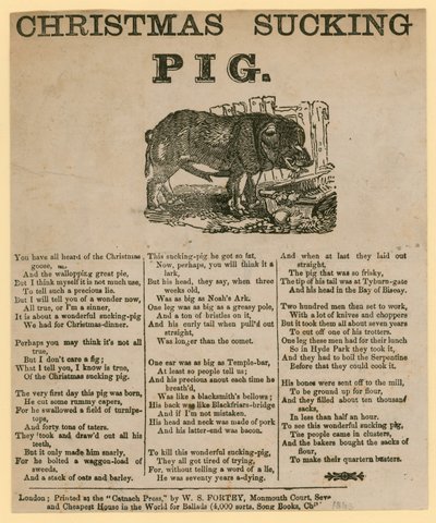Cochon de lait de Noël, vers daté de 1863 - English School