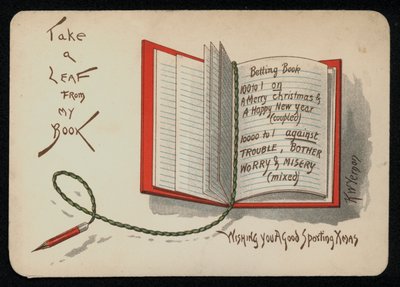 Vœux de Noël et du Nouvel An représentés dans un carnet de paris, carte de vœux - English School