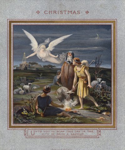 Carte de Noël : Bergers alertés de la naissance de Jésus en gardant leurs troupeaux la nuit - English School