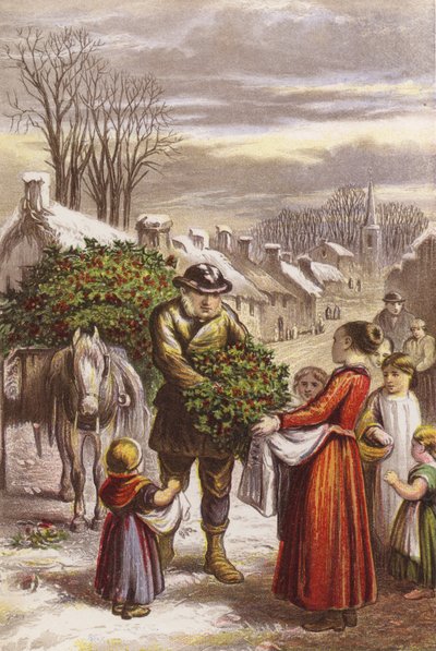 Noël - vente de houx dans un village enneigé - English School