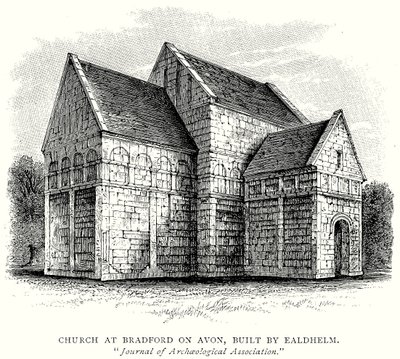 Église de Bradford on Avon, construite par Ealdhelm (gravure) - English School
