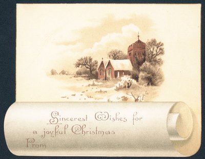 Église dans la neige, Carte de Noël - English School