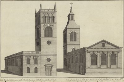 Église Allhallows dans Bread Street et église St Michael dans Wood Street, Londres - English School