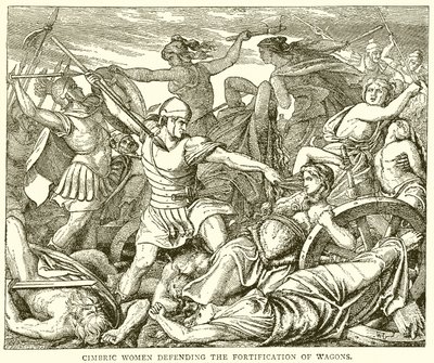 Femmes cimbres défendant la fortification des chariots - English School