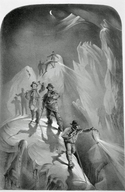 Escalade de nuit, extrait de Ten Scenes in the Last Ascent of Mont Blanc Including Five Views from the Summit, par J.D.H. Browne, publié en 1853 - English School