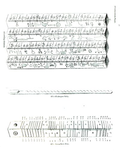 Almanach en bois, Exchequer Tally et Saxon Reive Pole - English School