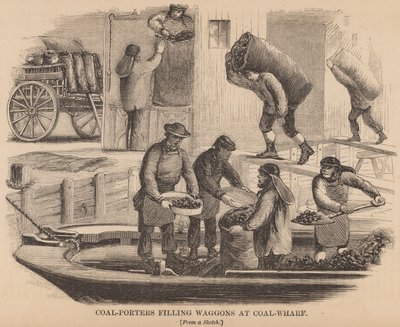 Porteurs de charbon remplissant des wagons au quai de charbon - English School