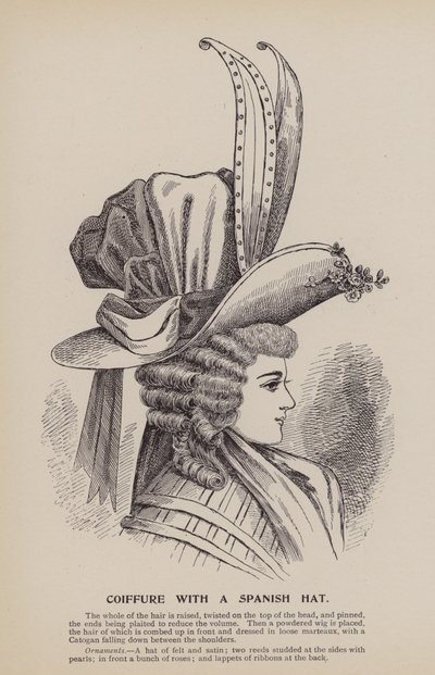 Coiffure avec un chapeau espagnol (gravure) - English School