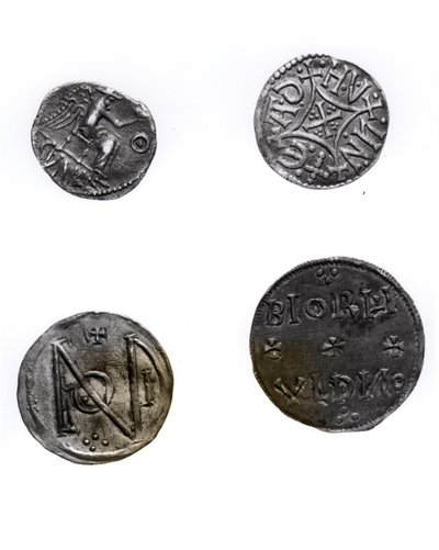 Pièces de Cunobelinus ou Cymbeline (d.43 apr. J.-C.), Offa, roi de Mercie (757-96 apr. J.-C.) et Alfred (871-99 apr. J.-C.) et Édouard l