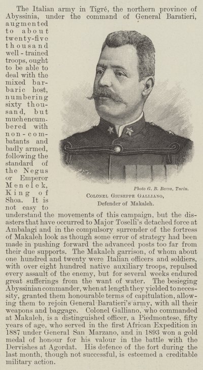 Colonel Giuseppe Galliano, Défenseur de Makaleh (gravure) - English School