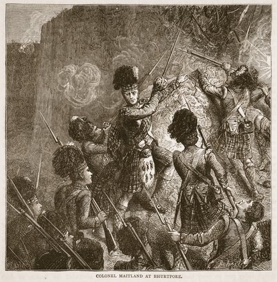 Colonel Maitland à Bhurtpore, illustration de Cassells Illustrated History of India par James Grant, pub. 1879 - English School