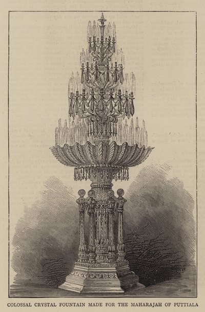 Fontaine de cristal colossale fabriquée pour le Maharajah de Puttiala (gravure) - English School