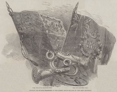 Couleurs et clairons présentés à la London Rifle Brigade par la Lady Mayoress - English School