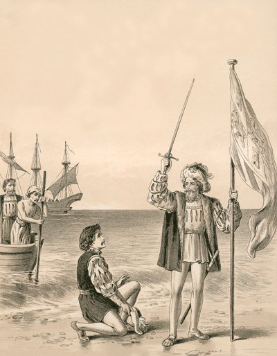 Colomb prend possession du Nouveau Monde au nom de son souverain - English School