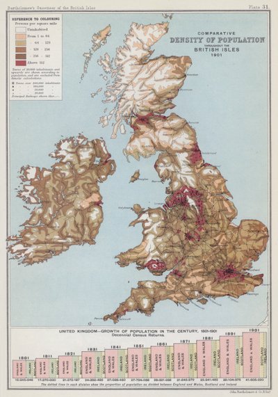 Densité comparative de la population dans les îles britanniques - English School