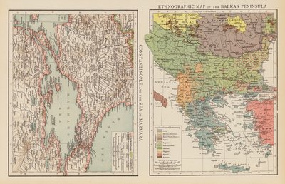 Constantinople et la mer de Marmara ; Carte ethnographique de la péninsule balkanique - English School