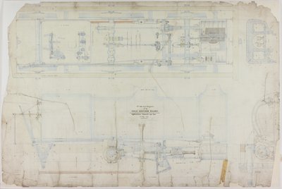 Dessin de construction pour la locomotive 2-2-2 par R. & W. Hawthorn & Co. pour la Great Northern Railway Co. - English School