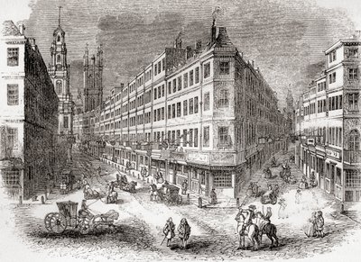 Cornhill, The Exchange et Lombard Street, Londres, Angleterre au milieu du 19ème siècle, de Old England: A Pictorial Museum, pub. 1847 - English School