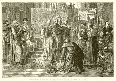 Couronnement à Cracovie de Louis Ier de Hongrie comme roi de Pologne - English School